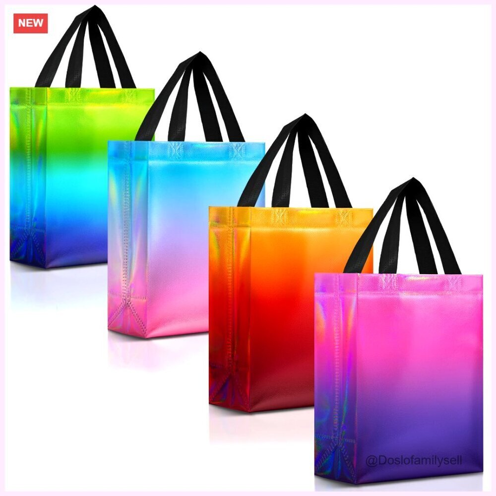 Set of 12 Medium Reusable Gift Bags with Handles, Reinforced Bottom